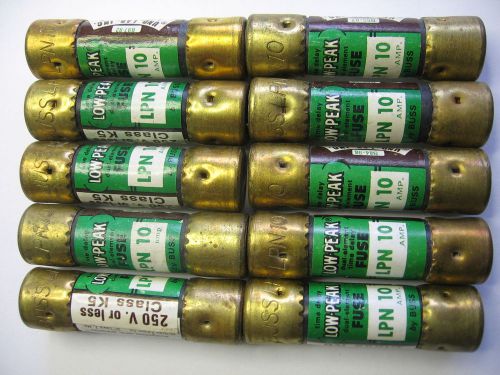 Lot of 10 New Bussmann Buss LPN-10 amp Low Peak K5 Fuses 250 Volt Fuse LPN10