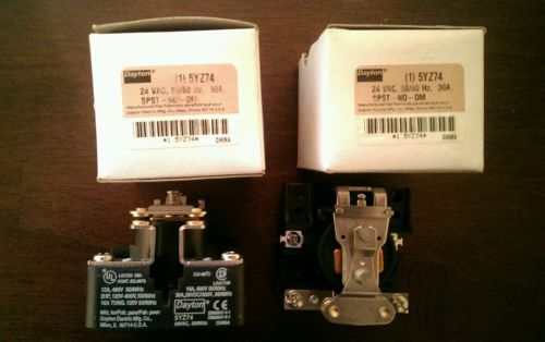 Lot of (2) DAYTON 5YZ74 Relay,SPST-NO-DM,4 Pins, 24VAC 30 AMP