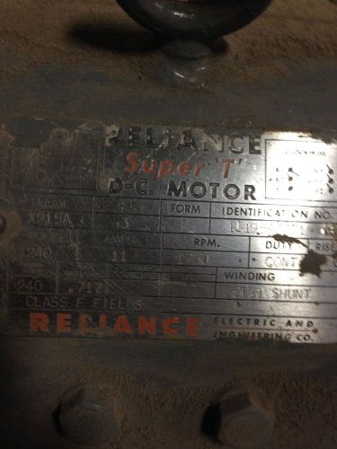 3 Hp, 1750 RPM, FX215A, Reliance D.C.
