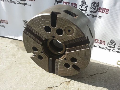 SS 8&#034; 3 JAW SLOTTED HYDRAULIC POWER LATHE CHUCK W/ PLAIN MOUNT