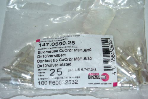 25 PCS, # 147.0590.25 AVICOR BINZEL CuCrZr  M8/1.6/30 CONTACT TIP SILVER PLATED