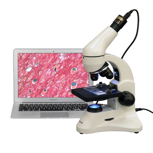 40X-1000X Dual Light Glass Lens Metal Framework Science Microscope + USB Camera