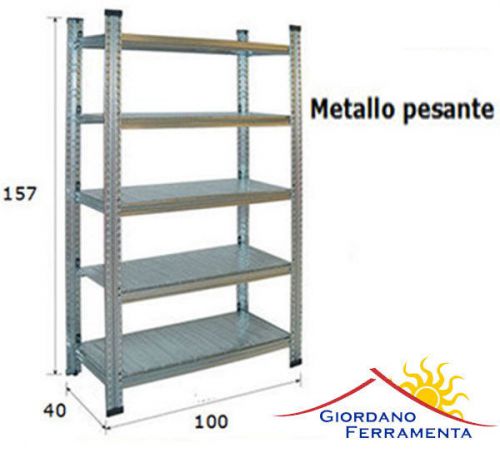 KIT SCAFFALE METALLICO PESANTE SENZA BULLONI CM.100x40xH157 4 RIPIANI (26931)