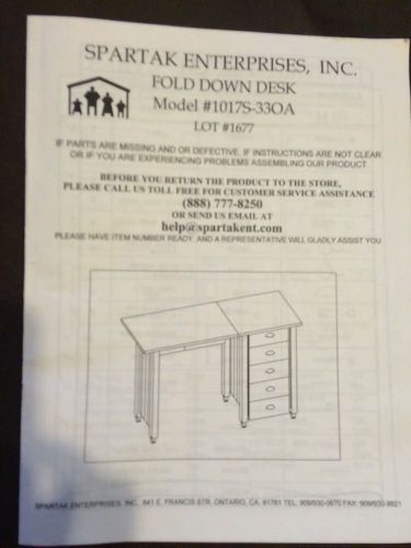 Spartak Enterprises Fold Down Desk Model #1017s-330a Maual