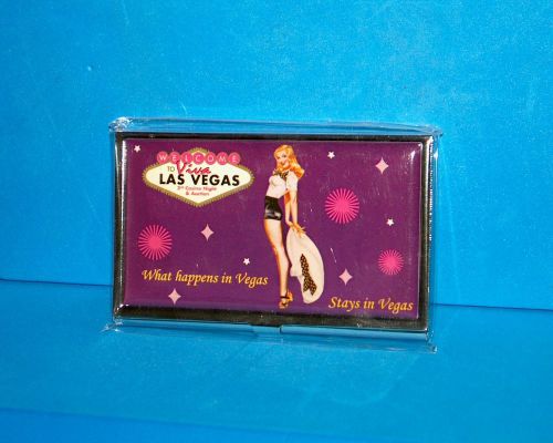 VIVA LAS VEGAS CASINO GIRL RETRO COOL DESIGNS BUSINESS ID CARD HOLDER METAL CASE