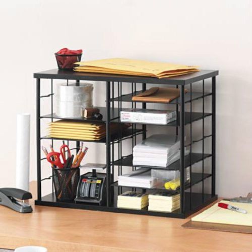 Black 12-Slot Office Desk Organizer Shelf Rack.