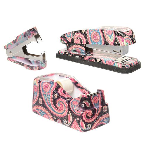 PAISLEY PRINT SATIONERY SET ( STAPLER, TAPE DISPENSER, STAPLE REMOVER )