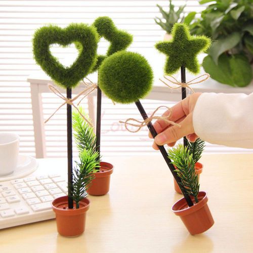 2 in 1 eco-friendly grass flower pot writing pen desktop decorating stationery for sale