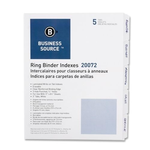 Business Source 3-Ring Plain Index Divider - 8.5&#034;x11&#034; - 5/Set - BSN20072