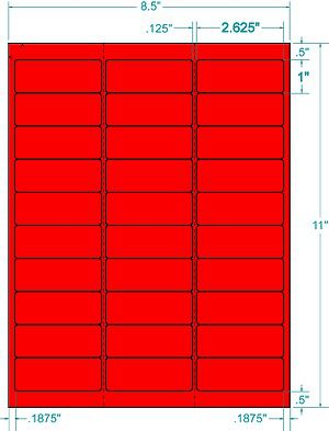 LASER LABELS FLUORESCENT RED Address Label 30x50sheet