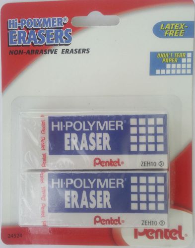 PENTEL HI-POLYMER ERASERS Large Size Eraser 2 Ct/Pack LATEX FREE