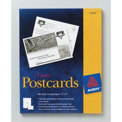 Avery postcard - for laser print - 4&#034; x 6&#034; - 100 / box - white (5389) for sale