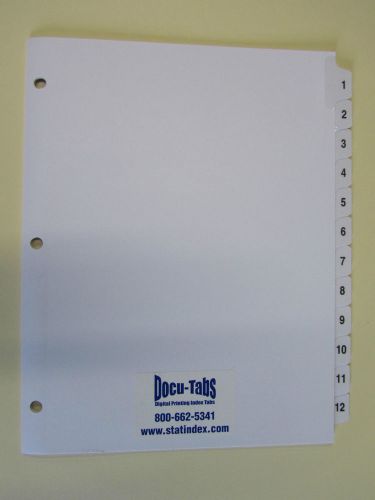 # 1-12 Numbered index tab dividers, 500 SETS $1.59 per set