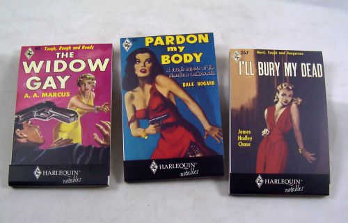 NOTE PADS HARLEQUIN ROMANCE retro I&#039;LL BURY MY DEAD Pardon My Body Widow Gay NEW