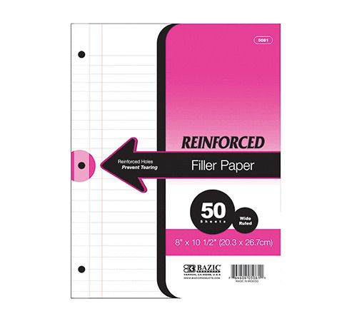 BAZIC W/R 50 Ct. Reinforced Filler Paper, Case of 24