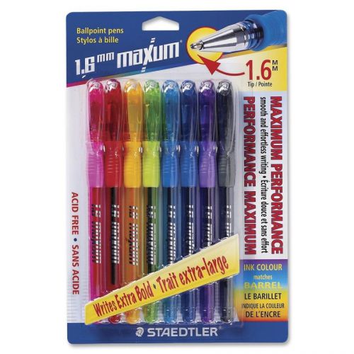 Staedtler Maxum Ballpoint Pen 1.6 mm, Asst Ink, STD 9824BBk8K8 - 8 / Pack