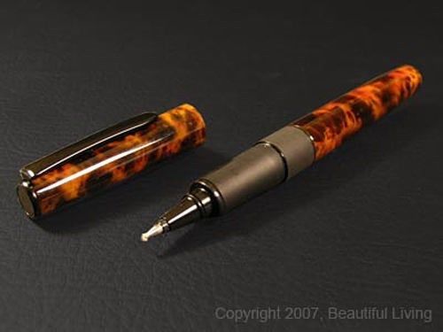 Tombow Ultra Rollerball Pen Tortoiseshell Brown Marble 55068 Metal Black Ink