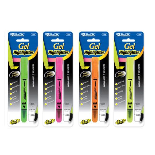 BAZIC 2 In 1 Fluorescent Gel Highlighter &amp; Ballpoint Pen, Case of 12