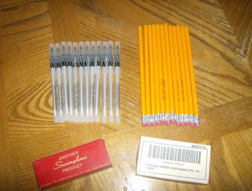 12 Pens 12 Pencils 2 boxes of Staples