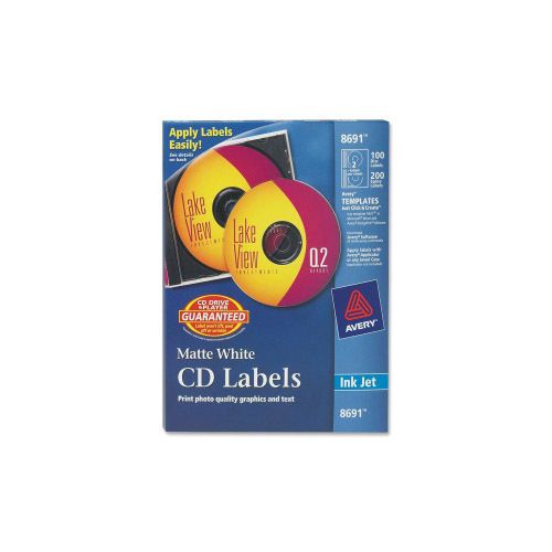 Avery Matte CD Label 100 Pack Circle 2 Sheet Inkjet White