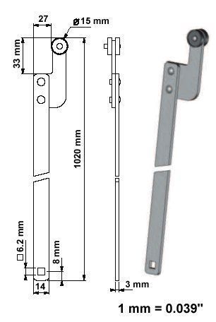 Metal Flat Rods (2 pcs). 1020 mm long