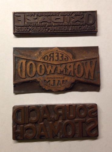 3 Vintage Advertising Plates: OXIDAZE, GEERO WORMWOOD BALM &amp; SOUR ACID STOMACH