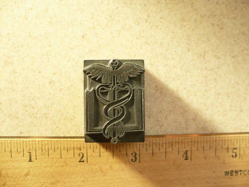 LEAD Letterpress Printers Block - Medical Caduceus LOGO