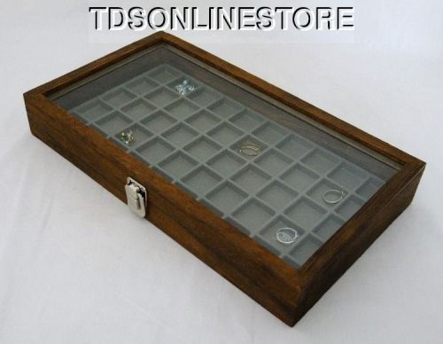 Rustic Antique Brown Color 50 Slot Jewelry Glass Top Display Case Gray