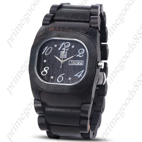 Canadian Wood Redwood Wooden Japan Wrist Wristwatch Men&#039;s Date Silver Black