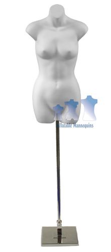 Female 3/4, White and Tall adjustable Mannequin Stand with 10&#034; Square Base
