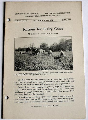 Rations For Dairy Cows 1947 Good M. J. Regan Milk &amp; Butterfat Production Cattle