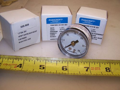 (3) NEW ASHCROFT INDUSTRIAL CONTROLS PRESSURE GAUGE 15W1005 H 01B 30# 1-1/2&#034;FACE