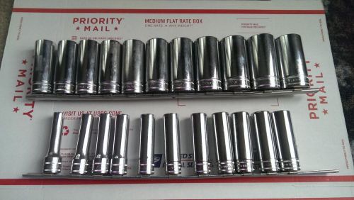 SNAP-ON 22-PIECE 6 POINT 1/2&#034; FLANK DRIVE DEEP METRIC SOCKET SET (10-32MM)