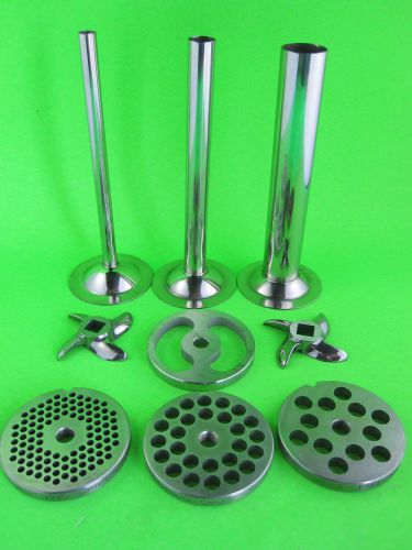 #22 9 pc COMBO Set Meat Grinder Sausage Stuffer plate knife tubes LEM Hobart etc