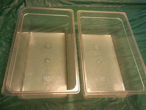 Lot of 2 cambro food pans 18-cw clear 8&#034; deep 27.05qt/25.59l 530x325x200mm for sale