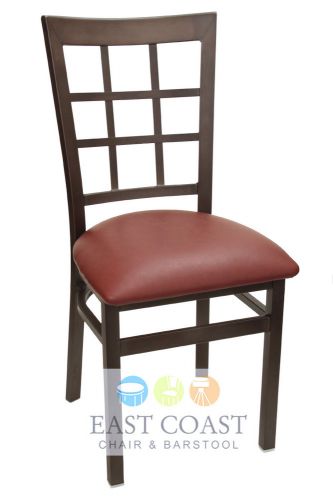 New Gladiator Rust Powder Coat Window Pane Metal Chair with Wine Vinyl Seat