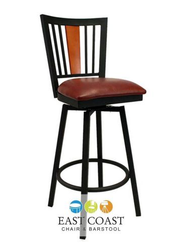 New Steel City Metal Swivel Bar Stool with Black Frame &amp; Wine Vinyl Seat