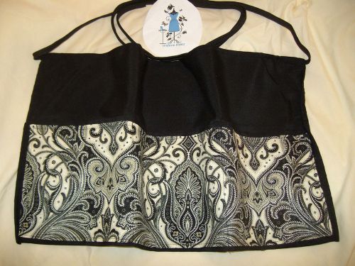 Black&amp; White Server Waist Apron Paisley Waitress Waiter Cafe Bar Half Apron