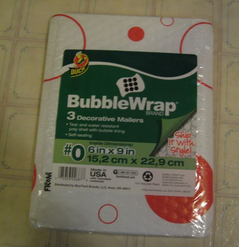 3 Decorative Bubble Mailers RED Dots, Bubble Wrap Brand by Duck 6&#034; x 9&#034;,NEW