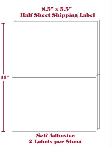 50 Shipping Labels,  2 LABELS 8.5&#034; x 5.5&#034;  per page, Self Adhesive Labels