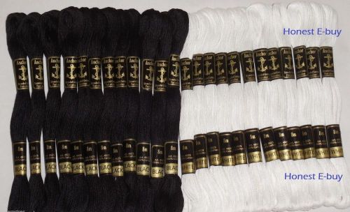 24 black &amp; white anchor cross stitch cotton embroidery thread floss / skeins for sale