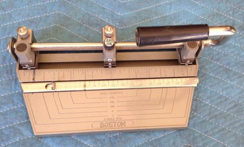 Vintage BOSTON HUNT 3 HOLE Lever Handle Paper Punch Adjustable Mid Century