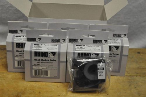 DYMO 18055 RHINO 1/2X5&#039; HEAT SHRINK TUBE BLACK PRINT ON WHITE TAPE LOT OF 5 NIB