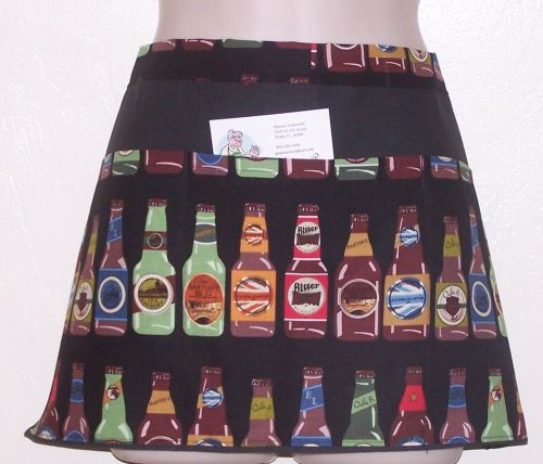 6770 Hand Made waitress half APRON,3 pockets, Assorted Beers