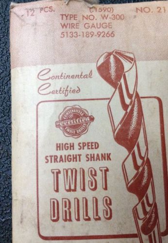 HIGH SPEED Twist Drills Continental Drill Chicago USA Wire Gauge NOS #21