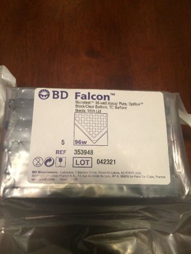 Bd falcon 353948 microtest 96 well plates, optilux, black/clear bottom, 5 pack for sale
