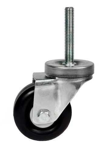 3&#034; black polyolefin wheels, long threaded 1/2&#034; stem swivel casters set of 4 for sale