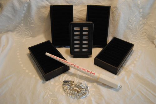 lot of 5 Black Velvet ring displays 2 ring measuring sizing tools