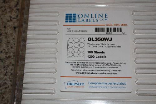 Weatherproof OL350WJ  2.5&#034; Circle Labels.  78 sheets, 12 labels per page