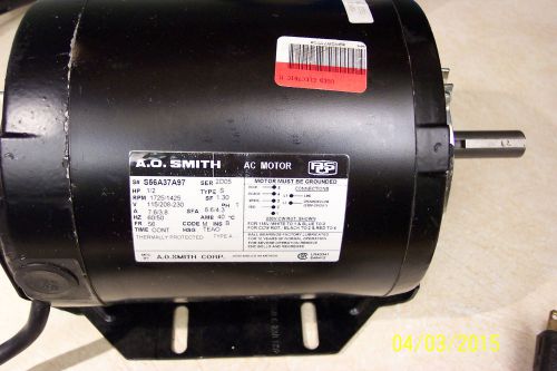 A. O. SMITH 1/2 HP A/C MOTOR 115/208-230VAC, 1725/1425RPM, W/BRKT, S56A37A97 NEW